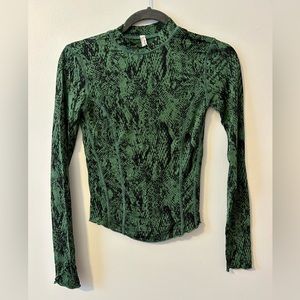 Free People Green Snakeskin Long Sleeve Shirt